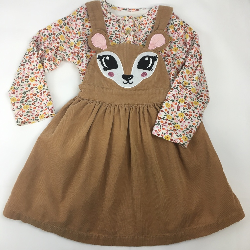2T Overall Dress and Floral Shirt Cute Deer